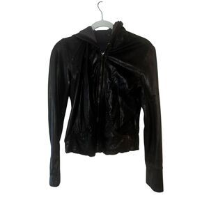 Lucky brown leather jacket with hood Sz Xs Bella Swan Biker Long Sleeves Zipper